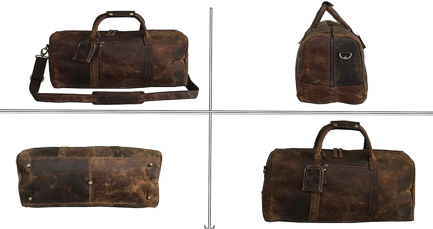 Luxury 24-Inch Full-Grain Leather Duffel Bag in Brown | Timeless Travel Companion for Men & Women