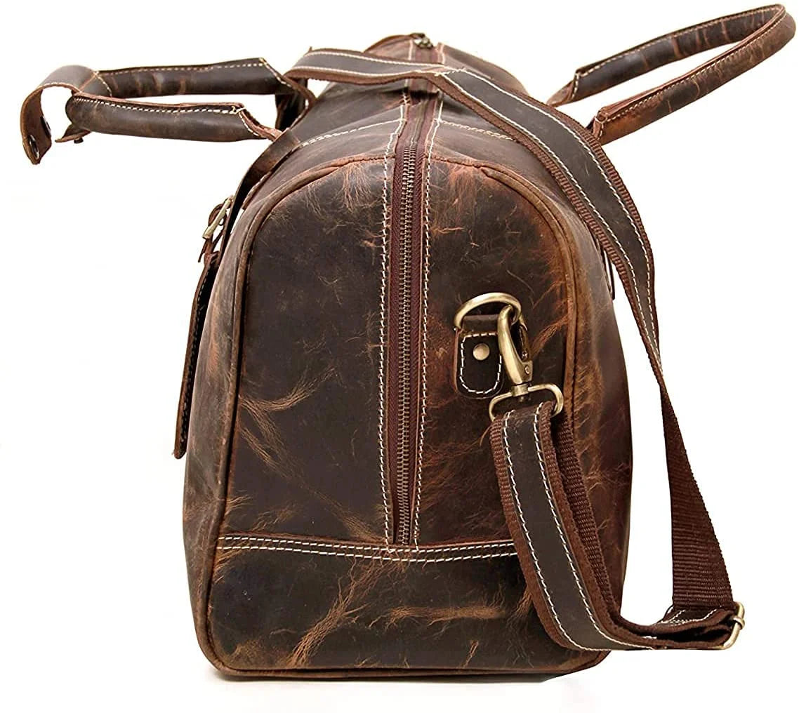 Luxury 24-Inch Full-Grain Leather Duffel Bag in Brown | Timeless Travel Companion for Men & Women