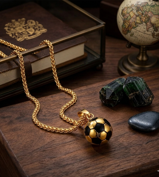Gold Soccer Ball Enamel Charm Necklace – Men's Sports Rope Chain Jewelry