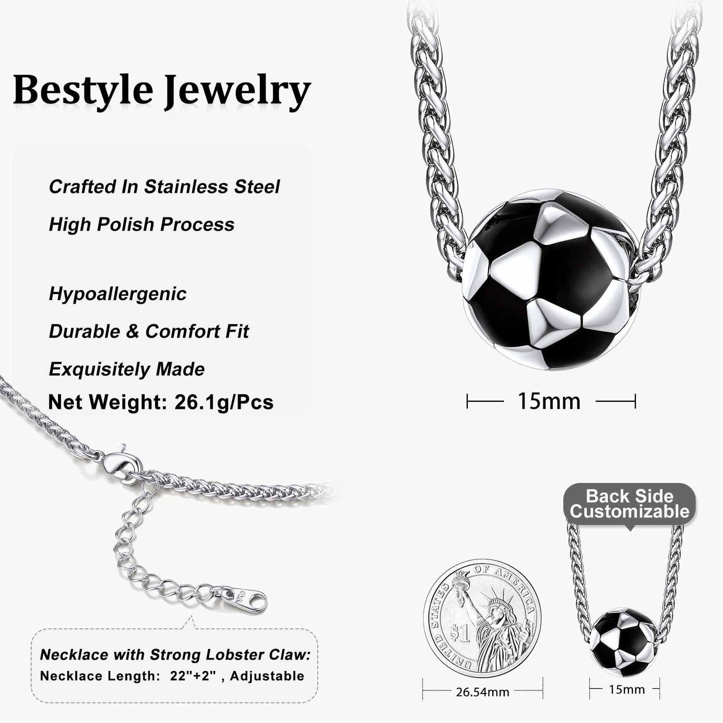 Men's 3D Soccer Ball Pendant Necklace – Football Sports Fan Jewelry Gift