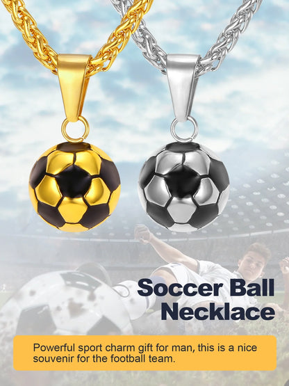 Gold Soccer Ball Enamel Charm Necklace – Men's Sports Rope Chain Jewelry
