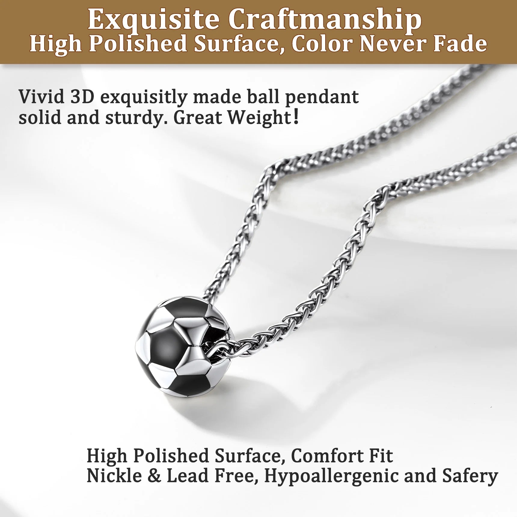 Men's 3D Soccer Ball Pendant Necklace – Football Sports Fan Jewelry Gift