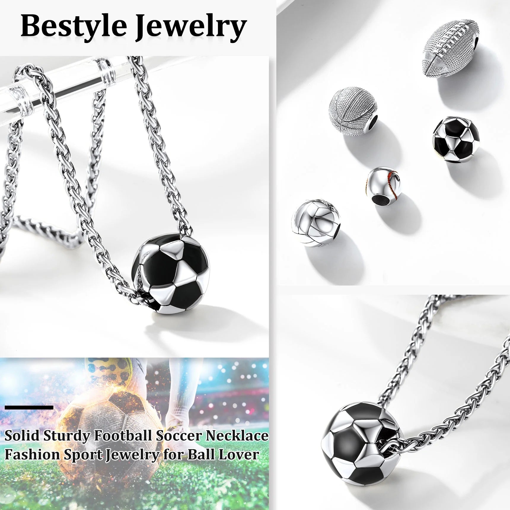 Men's 3D Soccer Ball Pendant Necklace – Football Sports Fan Jewelry Gift