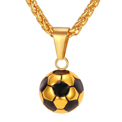 Gold Soccer Ball Enamel Charm Necklace – Men's Sports Rope Chain Jewelry
