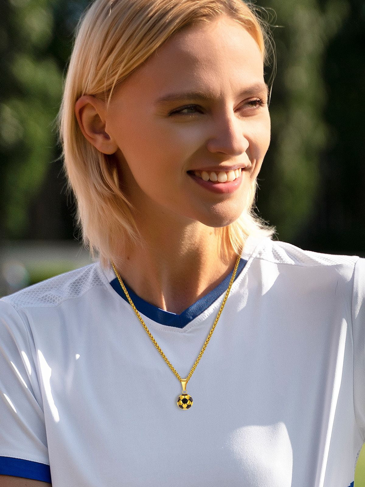 Gold Soccer Ball Enamel Charm Necklace – Men's Sports Rope Chain Jewelry