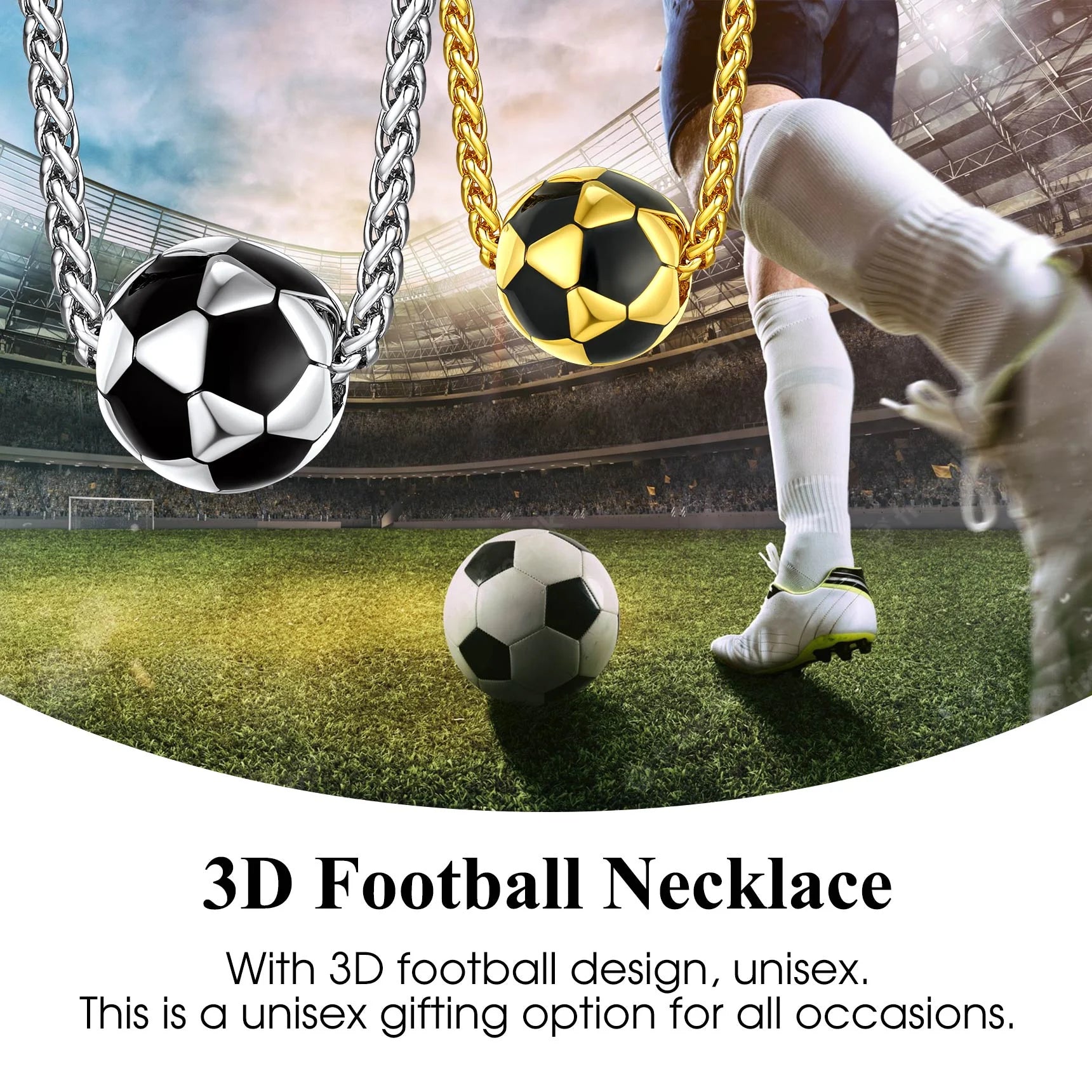 Men's 3D Soccer Ball Pendant Necklace – Football Sports Fan Jewelry Gift